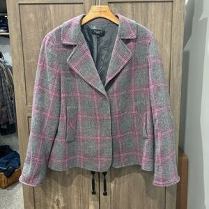 Talbots 12 Jacket Gray Pink Plaid Windowpane Wool Tweed Blazer Snap Front